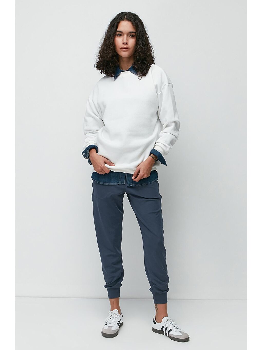 C&City Ekru Oversize Basic Bisiklet Yaka Kalın Sweatshirt 951 Ekru