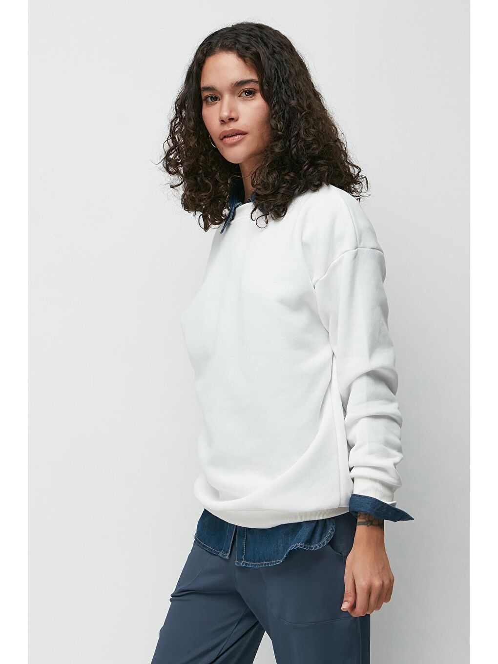 C&City Ekru Oversize Basic Bisiklet Yaka Kalın Sweatshirt 951 Ekru - 2