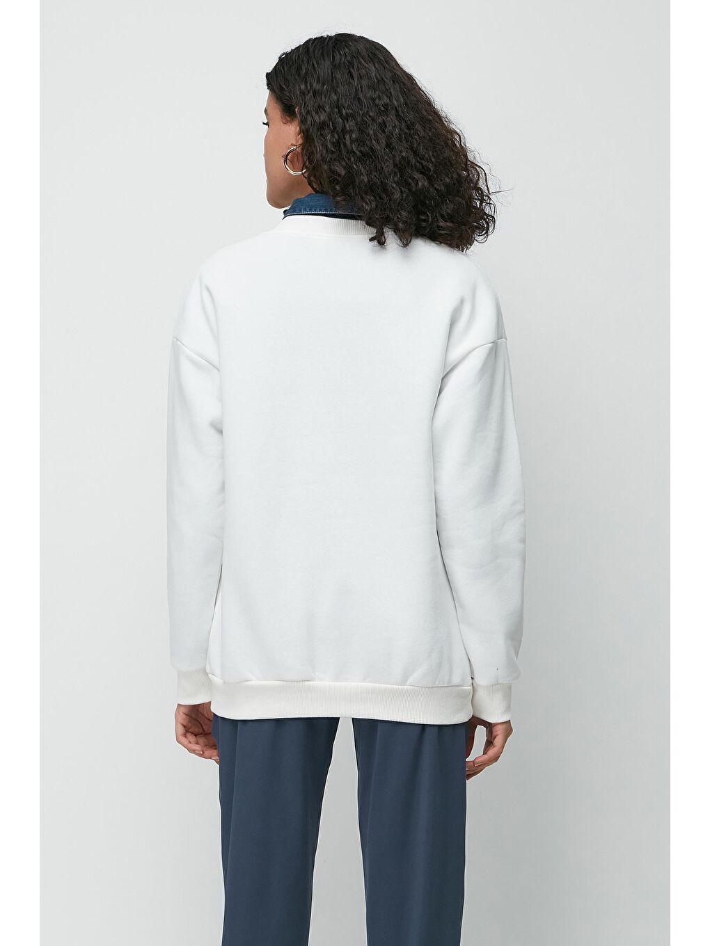 C&City Ekru Oversize Basic Bisiklet Yaka Kalın Sweatshirt 951 Ekru - 3