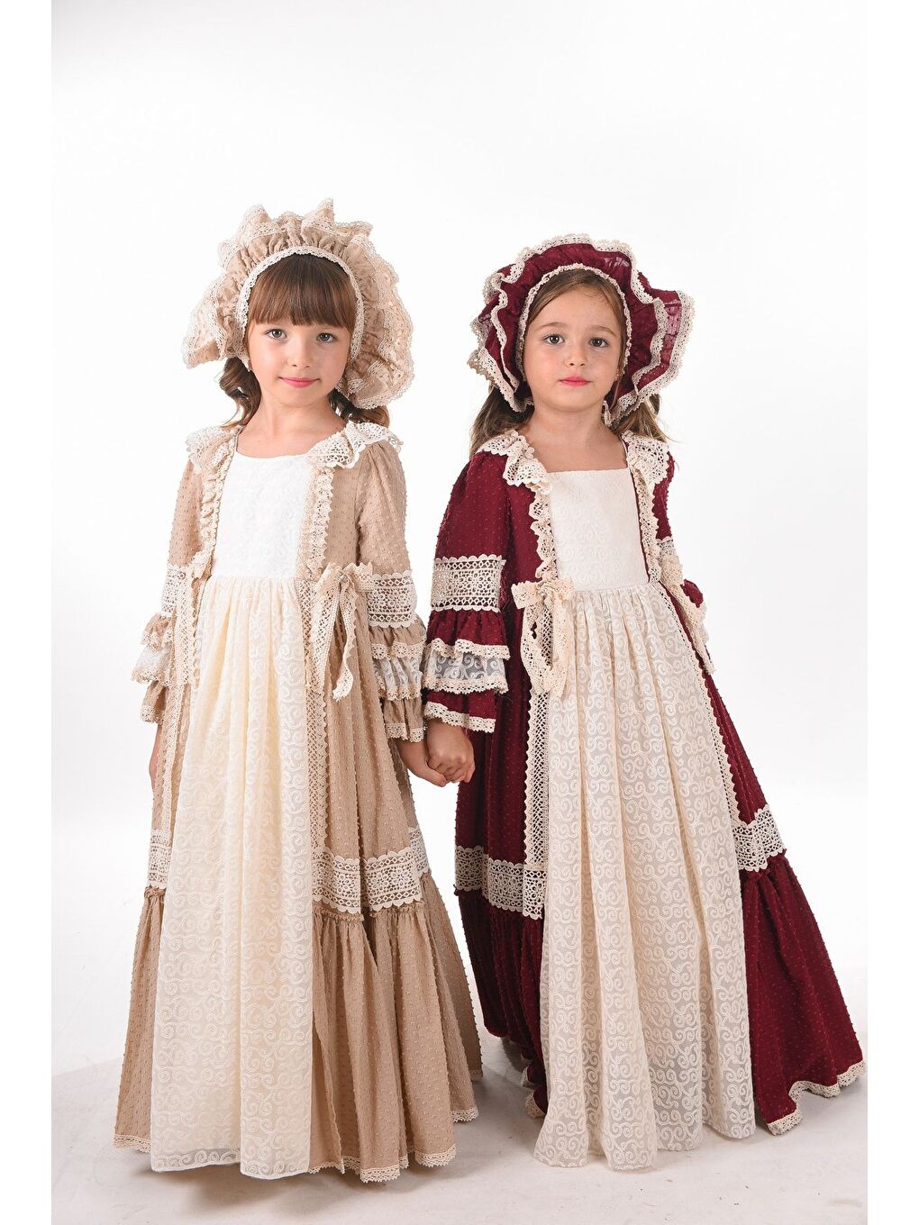 Bej Özel Tasarım Vintage Kız Çocuk Elbise, Saç Aksesuarlı Kız Çocuk Abiye Elbise, Uzun Çocuk Elbise_M220-1