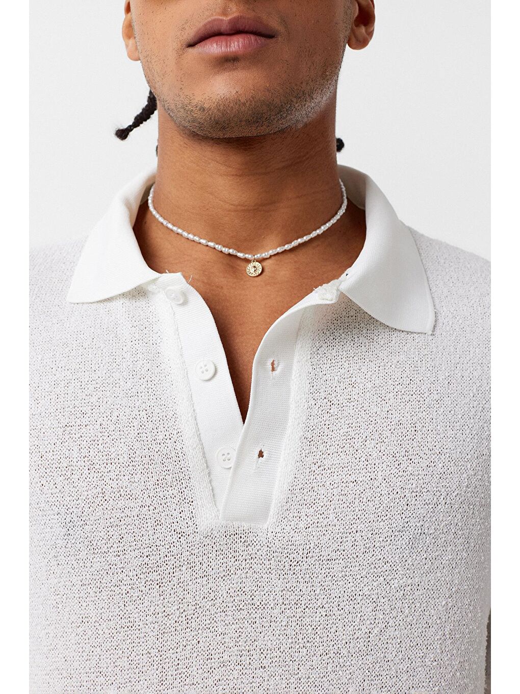 Polo Yaka Triko Oversize Tişört Ekru-4