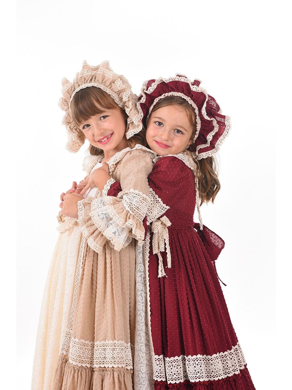 Bej Özel Tasarım Vintage Kız Çocuk Elbise, Saç Aksesuarlı Kız Çocuk Abiye Elbise, Uzun Çocuk Elbise_M220-7