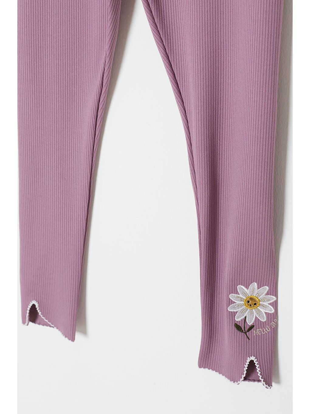 Pembe Gül Kurusu Papatya Nakışlı Fitilli Kız Çocuk Yırtmaçlı Tayt 18141-2