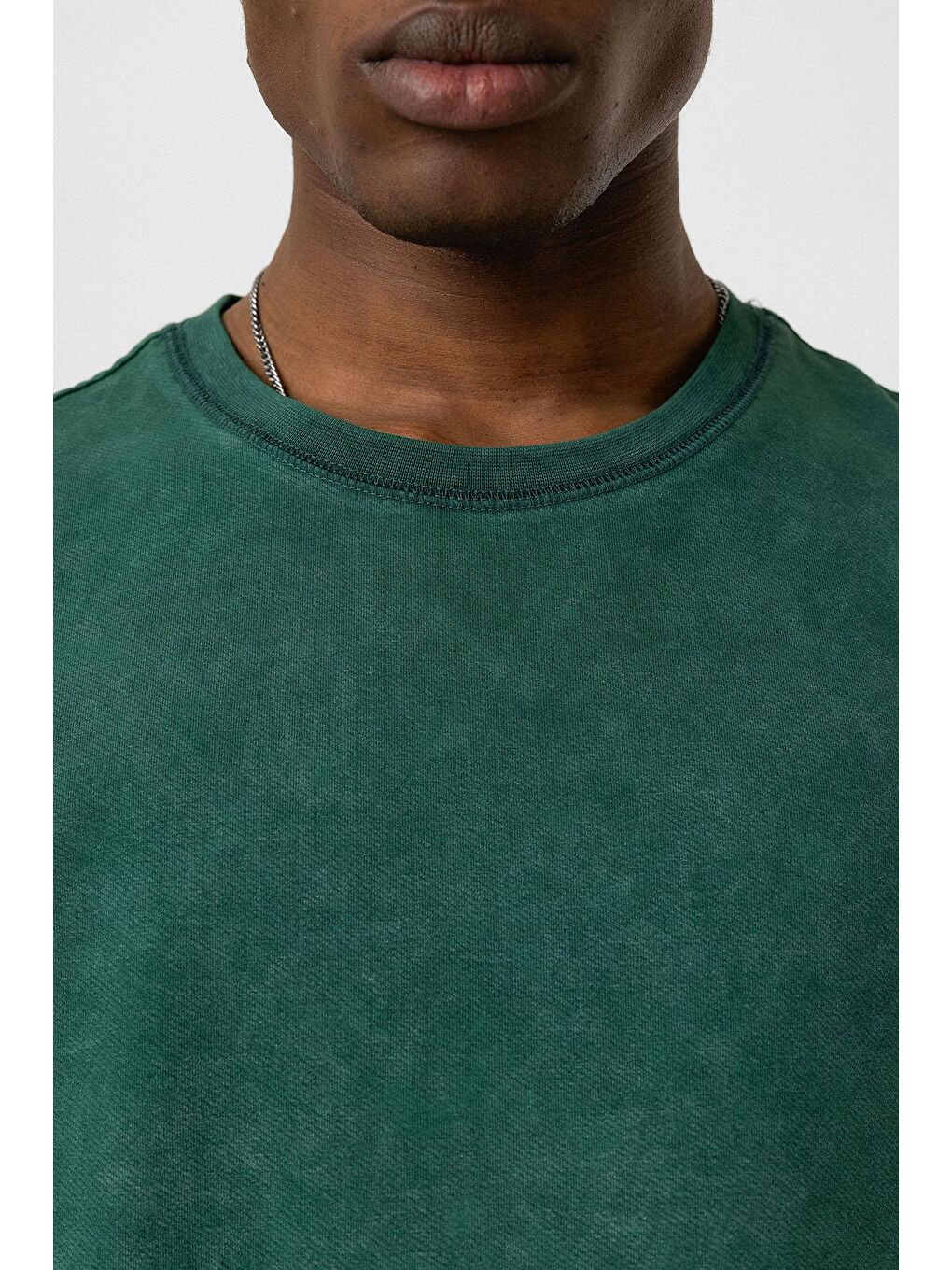 Yeşil Yıkamalı Basic Oversize Tişört Nefti-5