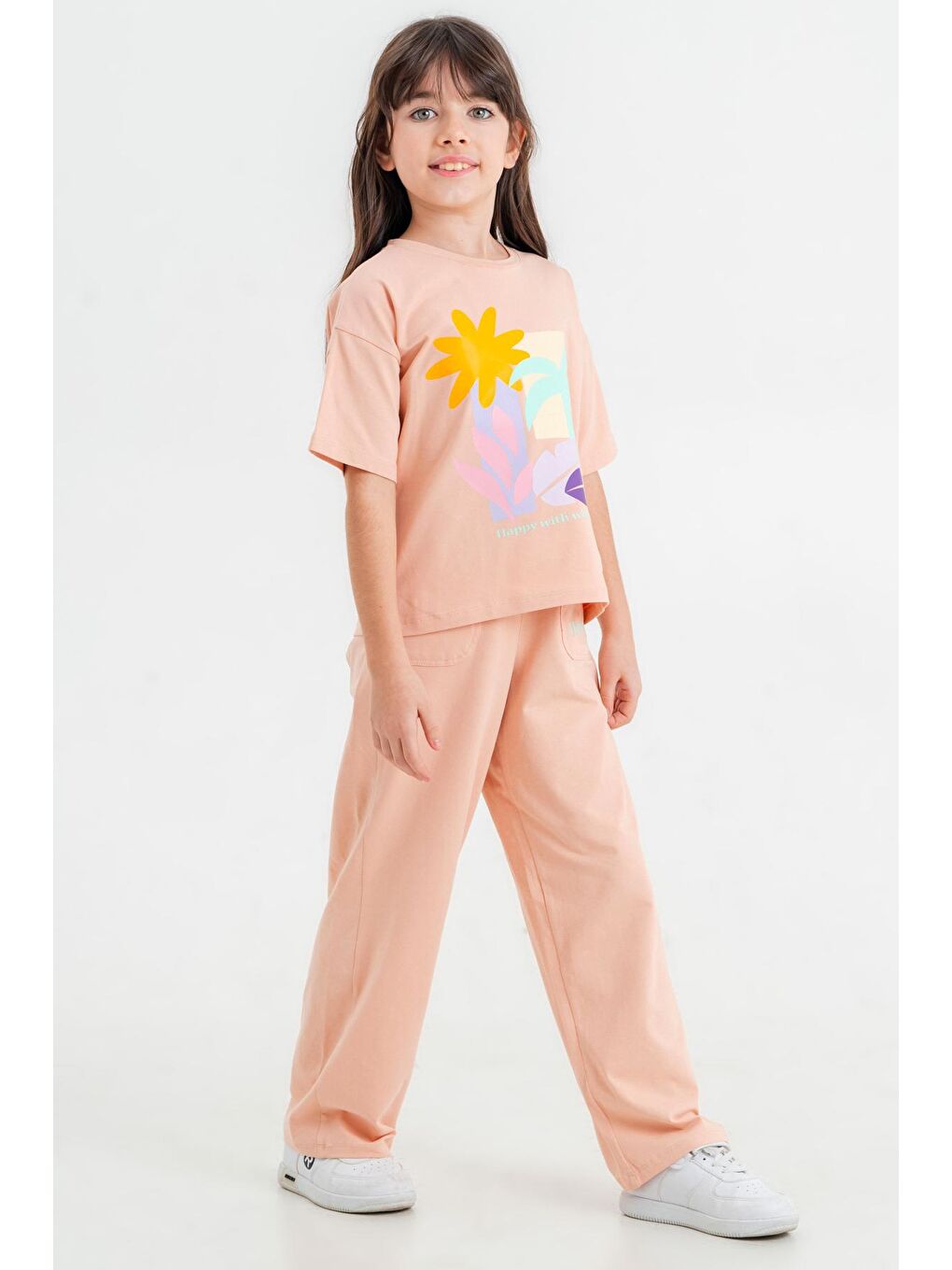 Pembe Somon Happy With Baskı 5-9 Yaş Takım - 2420-5-2