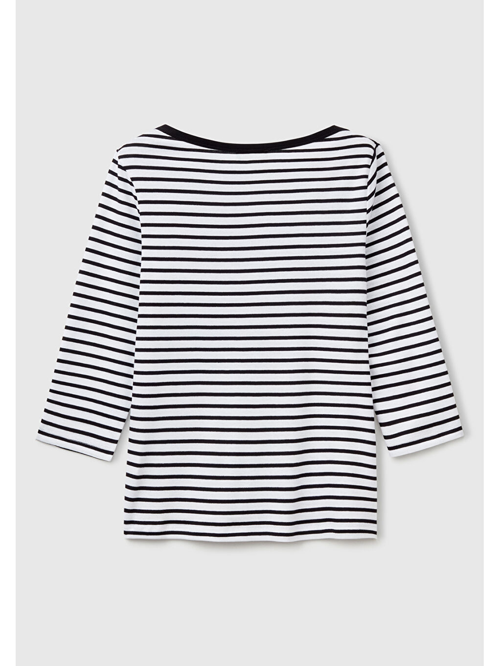 Beyaz Kadın %100 Pamuk Çizgili Logolu Kayık Yaka Truvakar Kol Tişört-3