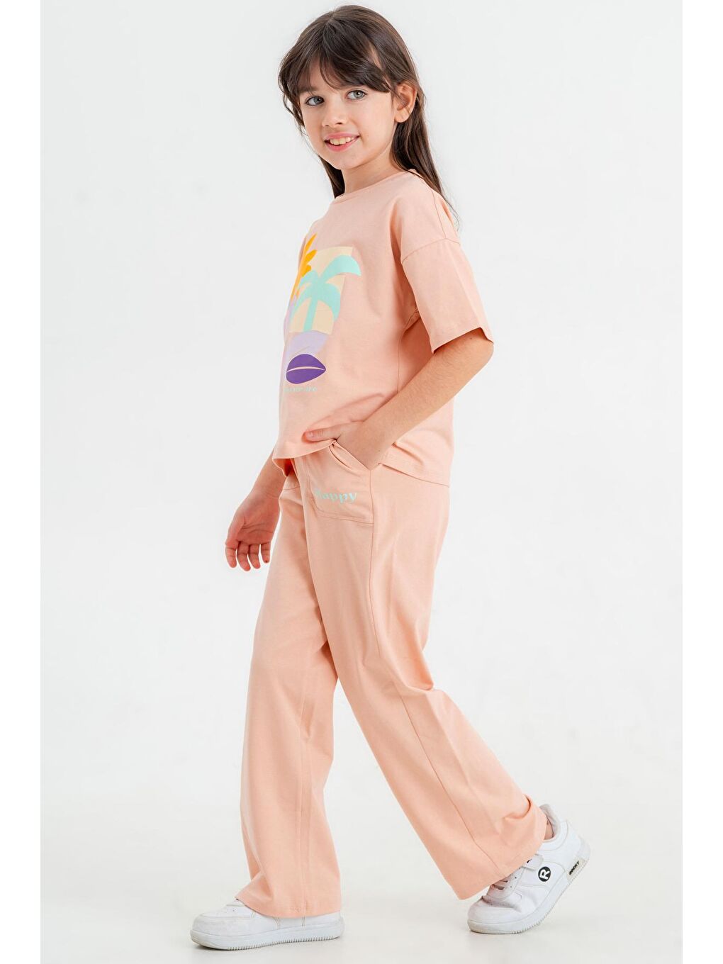 Pembe Somon Happy With Baskı 5-9 Yaş Takım - 2420-5-3