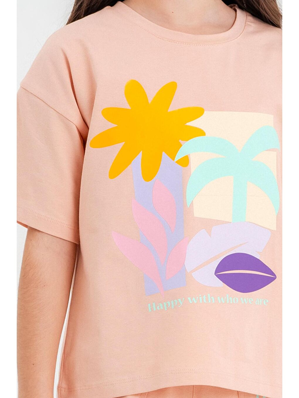 Pembe Somon Happy With Baskı 5-9 Yaş Takım - 2420-5-4