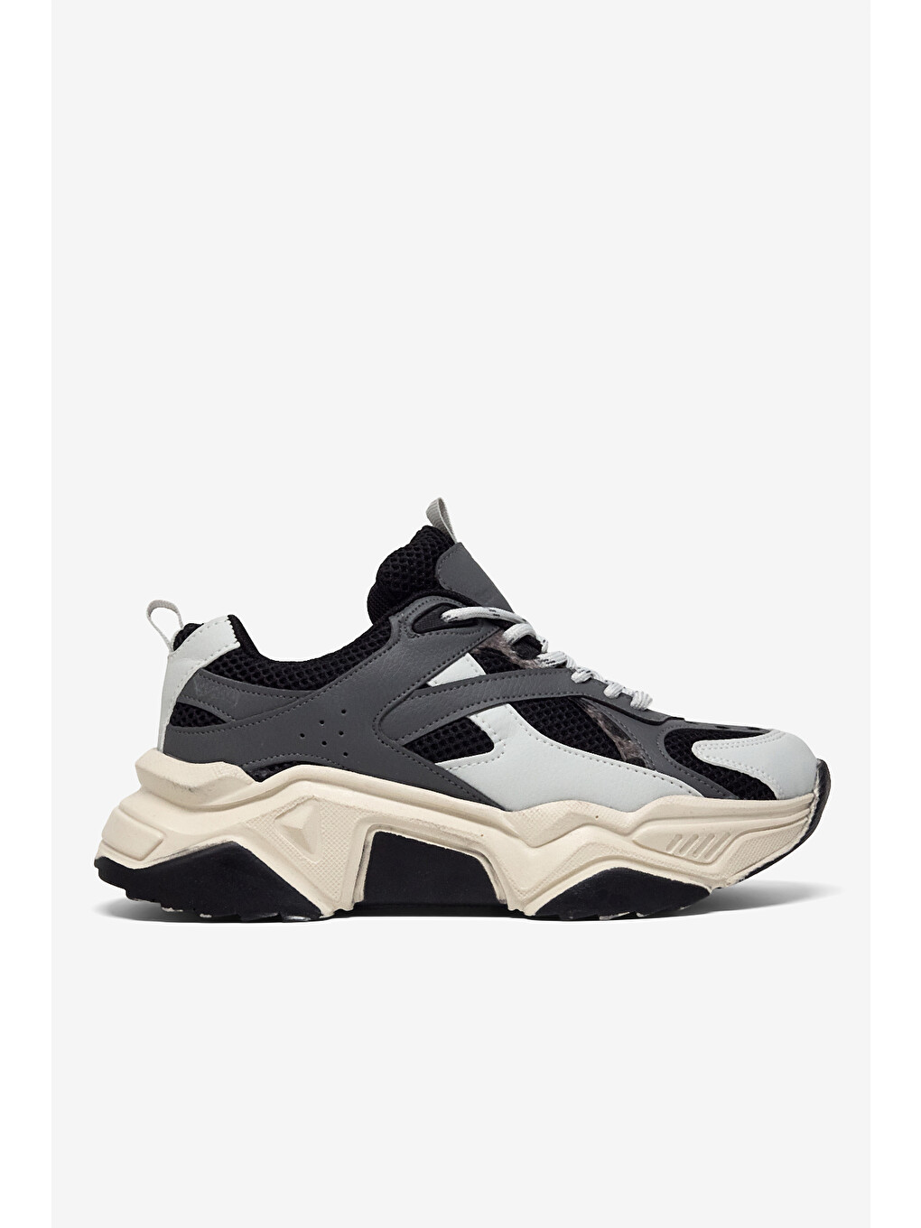 Kadın Füme Gri Rahat Kalıp Poli Taban Bağcıklı Sneaker-3