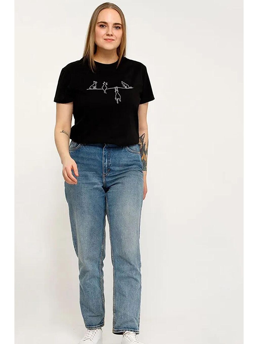 uyguntarz Siyah Unisex Kedi Baskılı Oversize Tshirt - 3