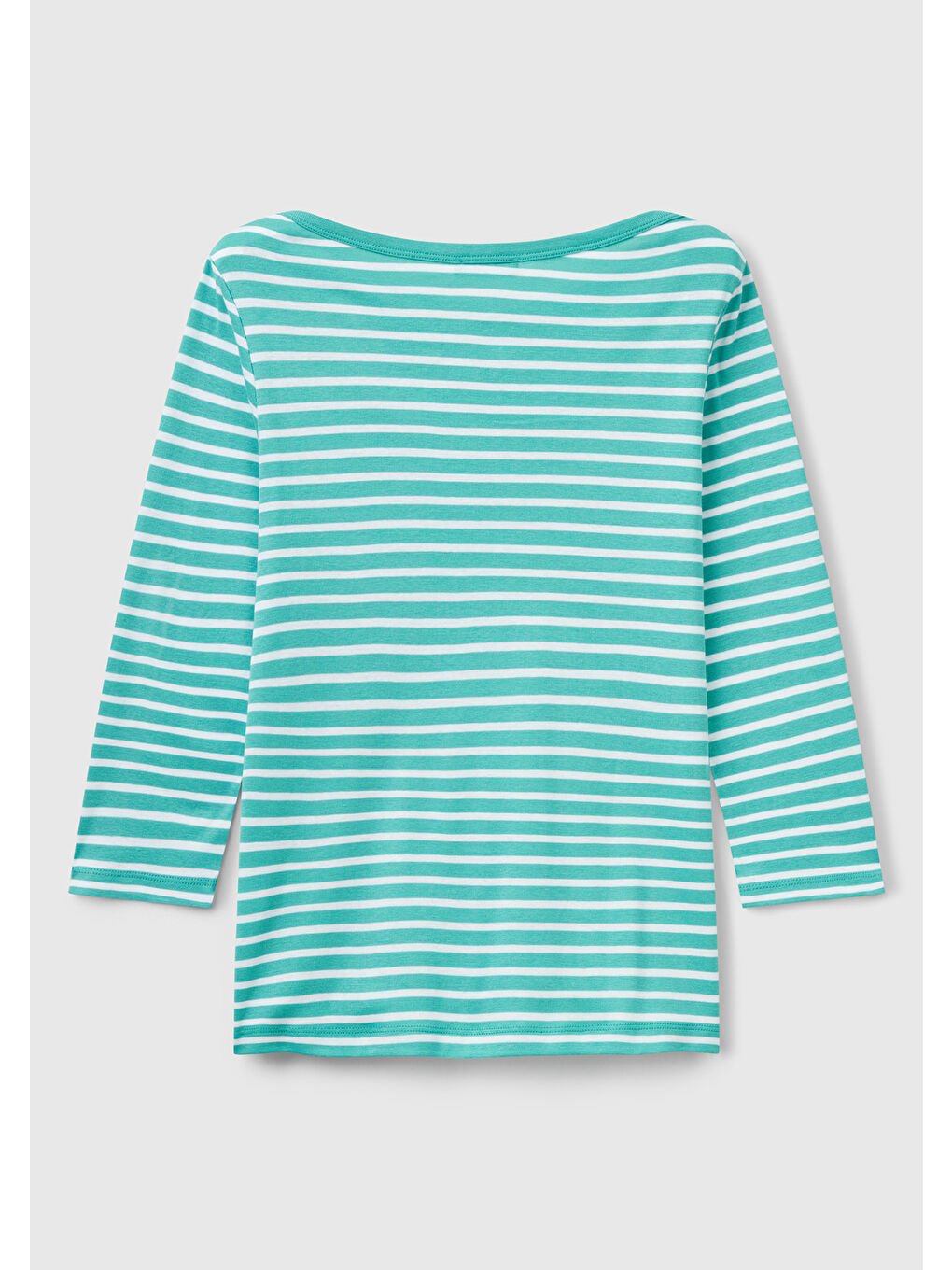 Mavi Kadın %100 Pamuk Çizgili Logolu Kayık Yaka Truvakar Kol Tişört-3