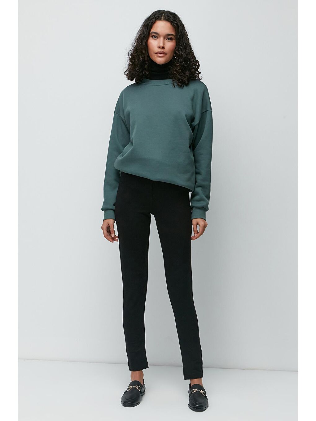 C&City Yeşil Oversize Basic Bisiklet Yaka Kalın Sweatshirt 951 Yeşil - 2