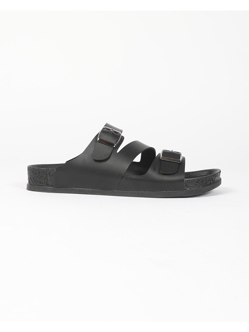 Siyah Kadın Yazlık Çift Tokalı Çapraz Bantlı Terlik - MARUVA