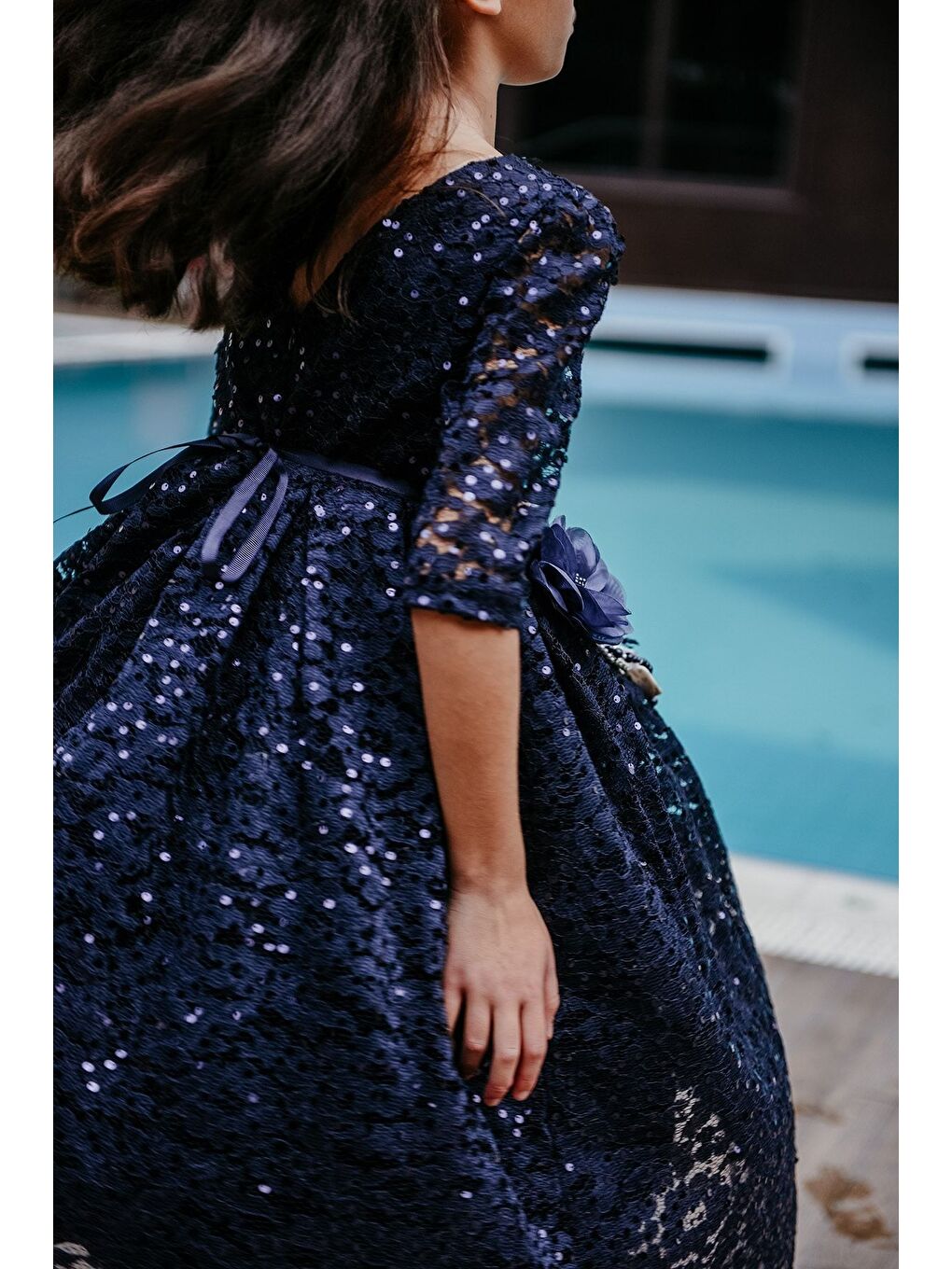 Lacivert Payetli Taç Aksesuarlı Kız Çocuk Abiye, Doğum Günü Elbisesi, Yılbaşı Parti Elbisesi_M2002-5