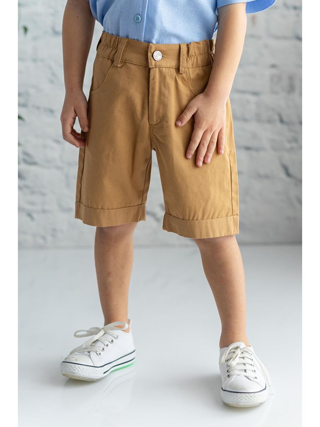 Kahverengi Erkek Çocuk Gabardin Düz Şort