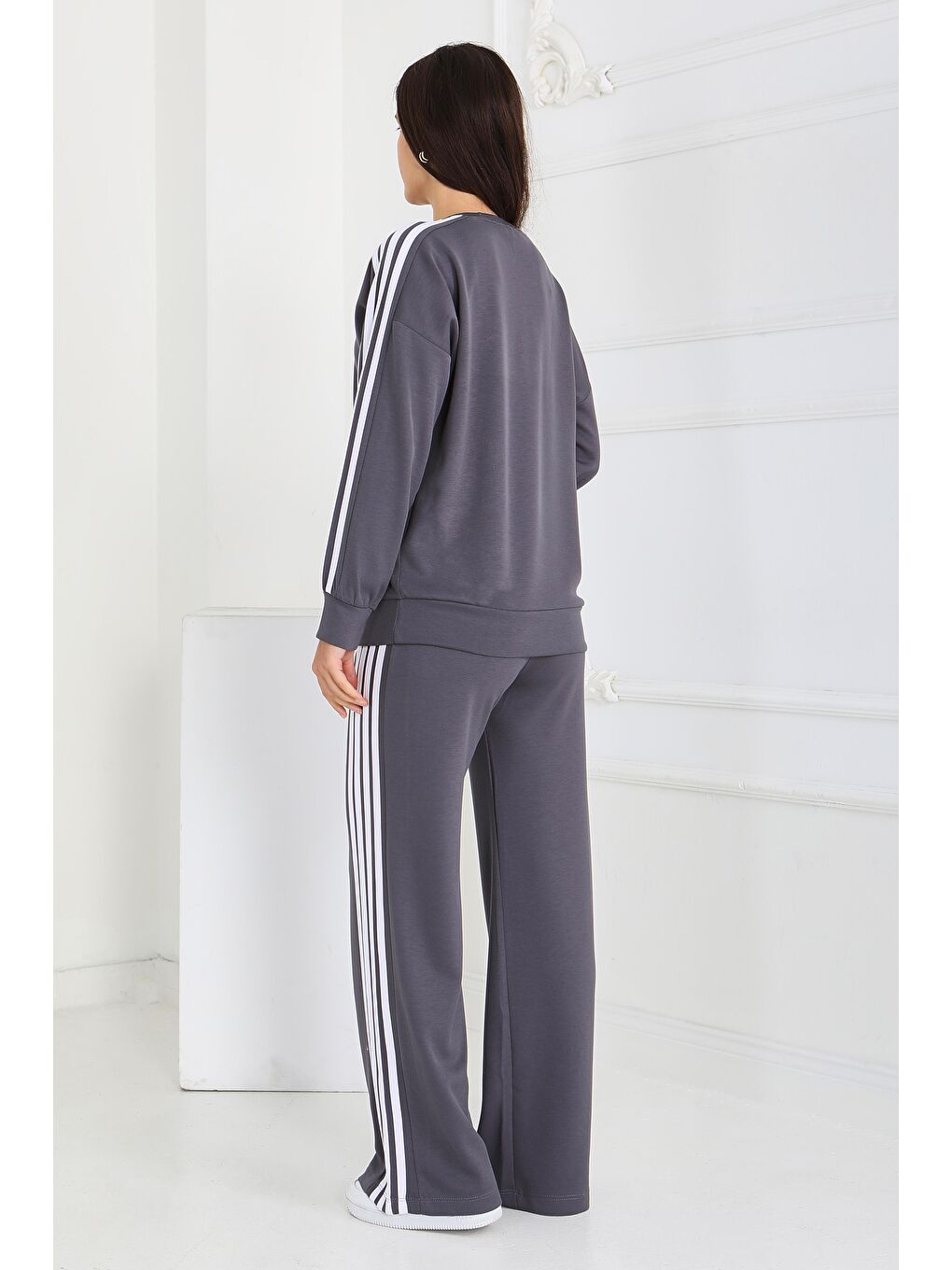 Gri 4 Şerit Detaylı Modal İkili Takım Füme - 27871-FUME-1