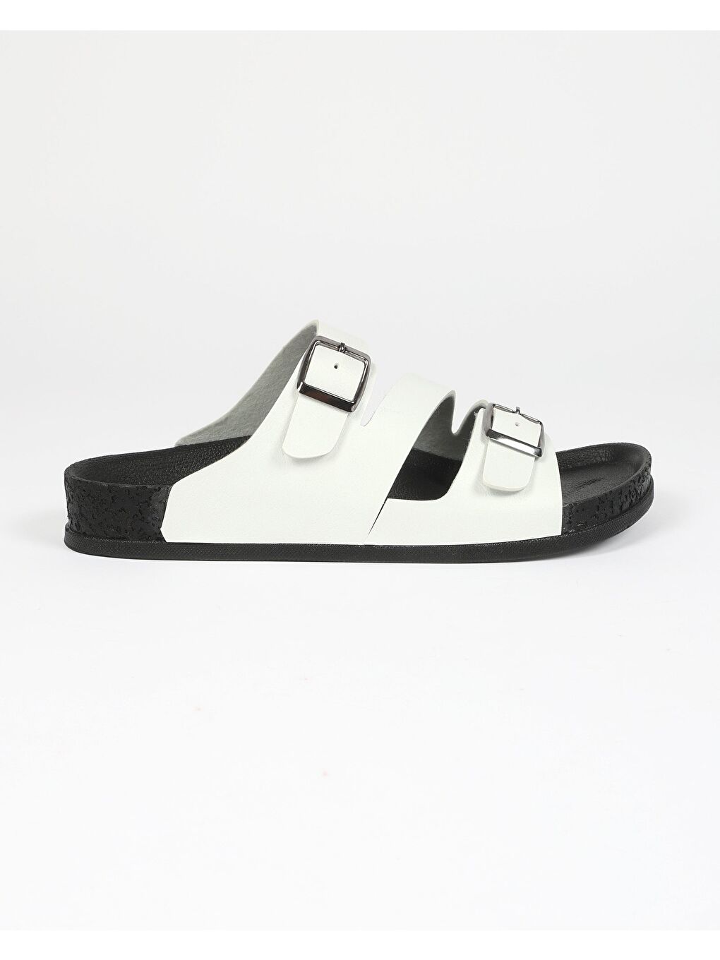 Beyaz Kadın Yazlık Çift Tokalı Çapraz Bantlı Terlik - MARUVA