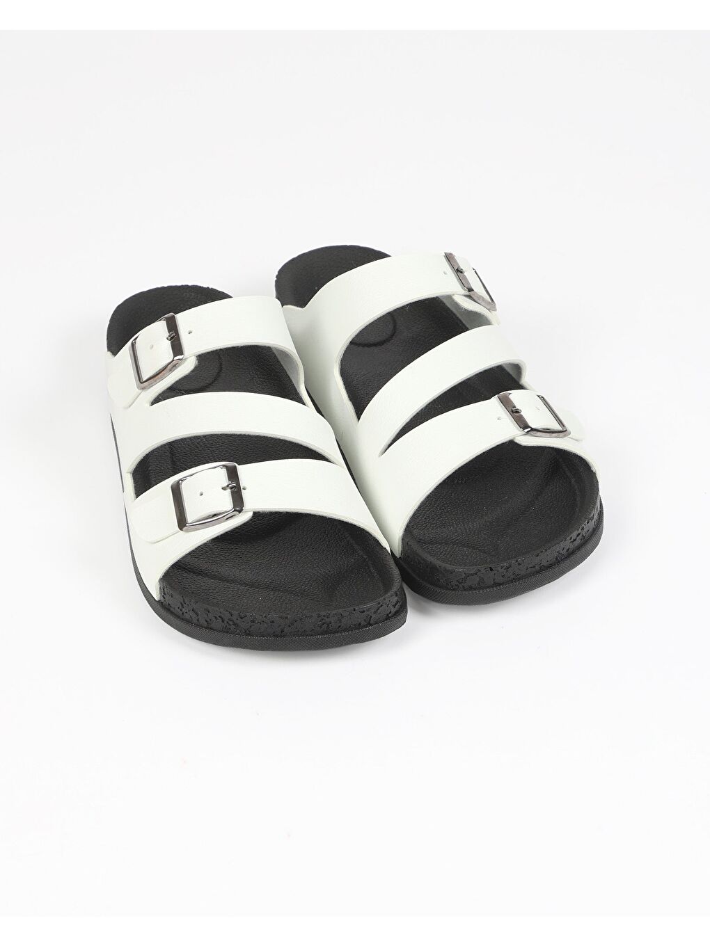 Beyaz Kadın Yazlık Çift Tokalı Çapraz Bantlı Terlik - MARUVA-3