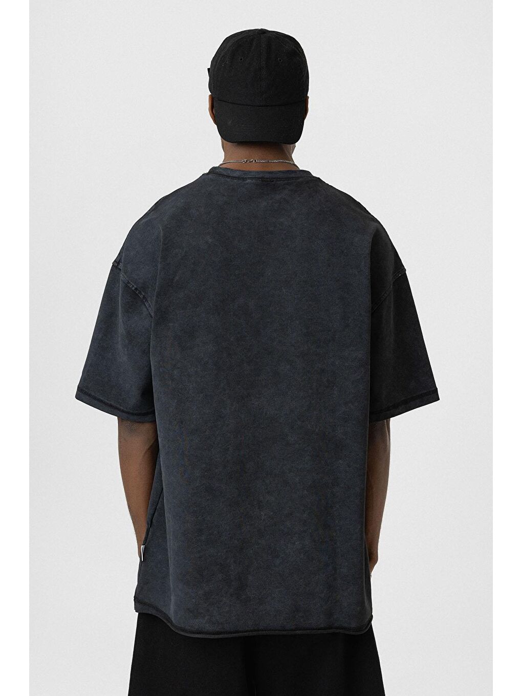 Yıkamalı Basic Oversize Tişört Siyah-4