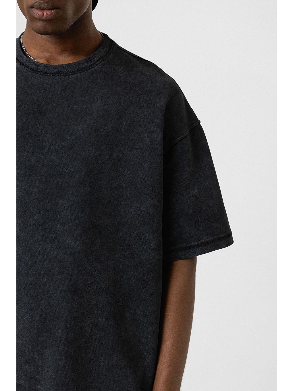 Yıkamalı Basic Oversize Tişört Siyah-5