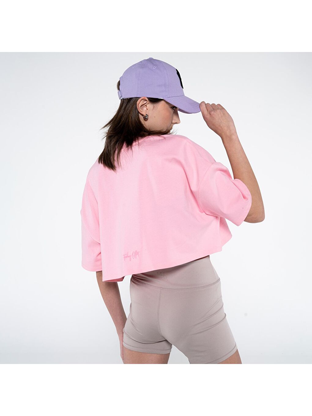 Monica Kadın Pembe %100 Koton Bisiklet Yaka Oversize Crop Tişört-1