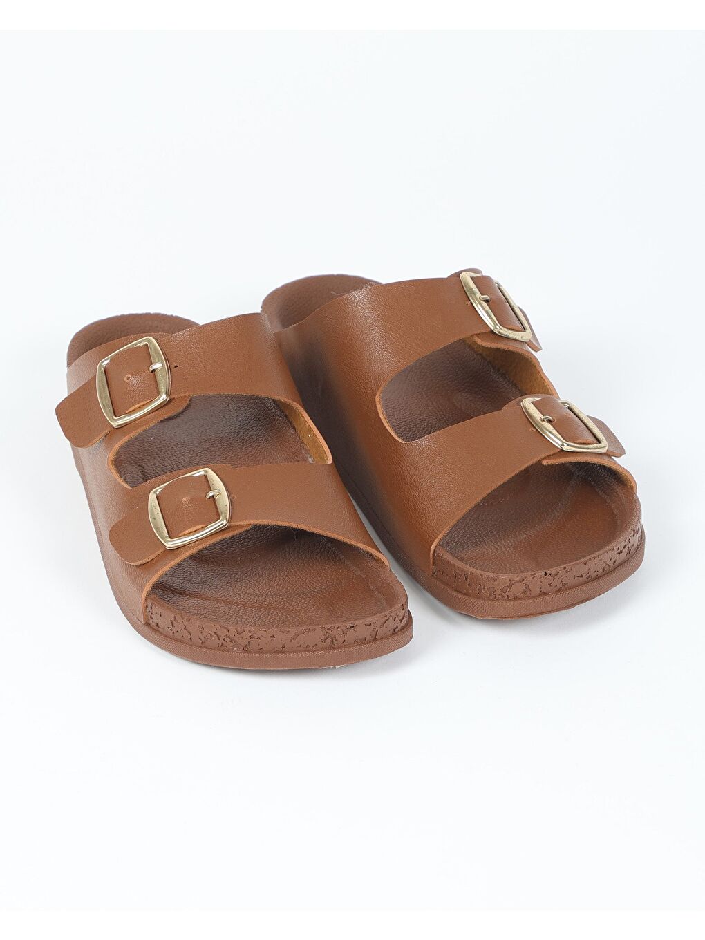 Kahverengi Kadın Yazlık Çift Tokalı Terlik - RUSTY