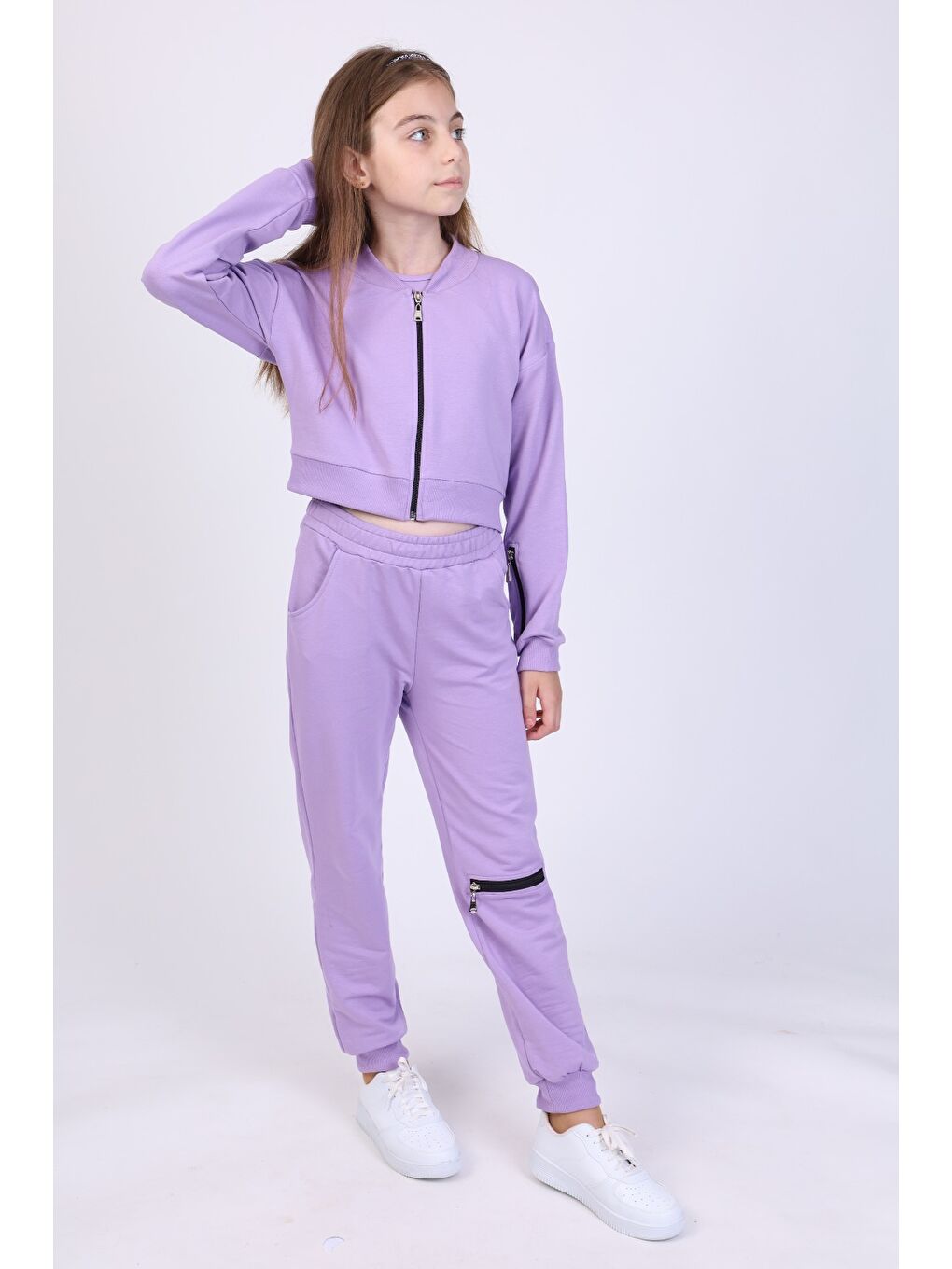 Lila Kız Çocuk 3lü Baskılı Eşofman Takım