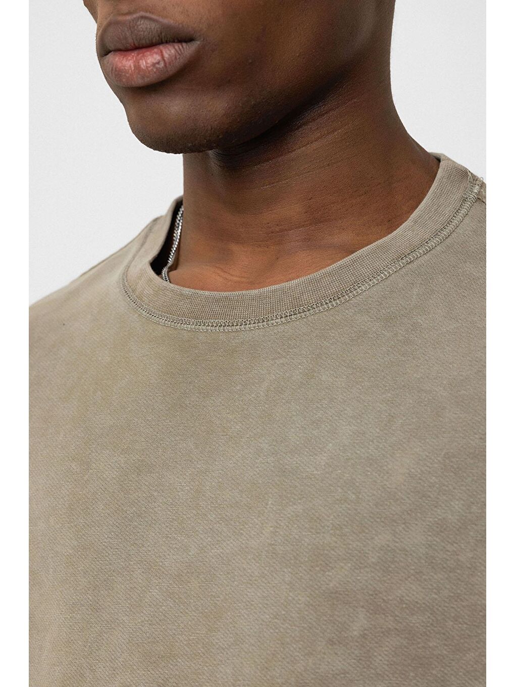 Yıkamalı Basic Oversize Tişört Haki-5