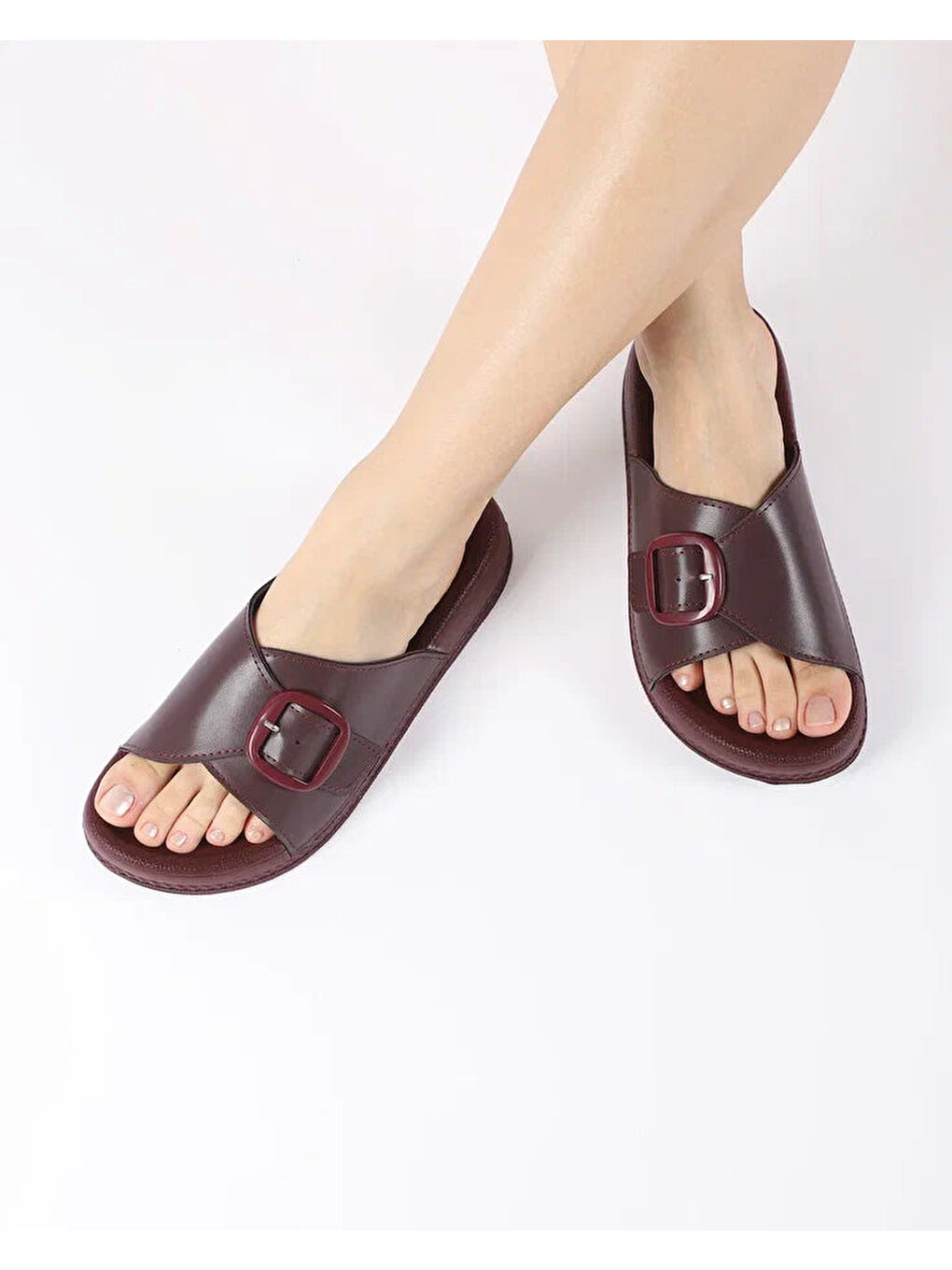 Bordo Kadın Yazlık Tokalı Terlik - CRIMSON-1