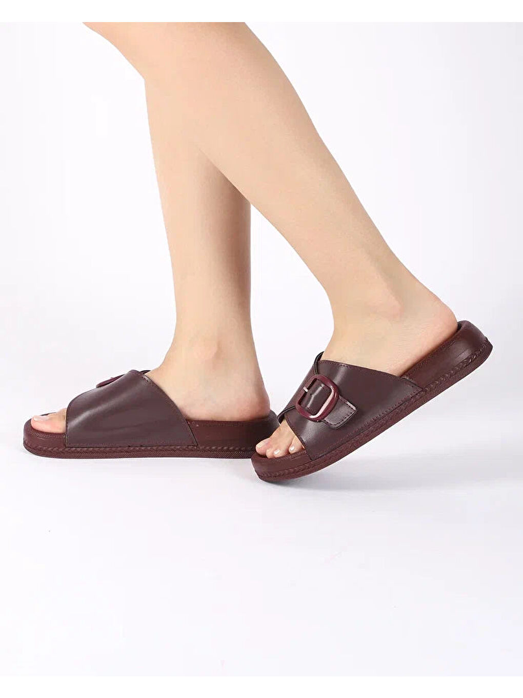 Bordo Kadın Yazlık Tokalı Terlik - CRIMSON-2