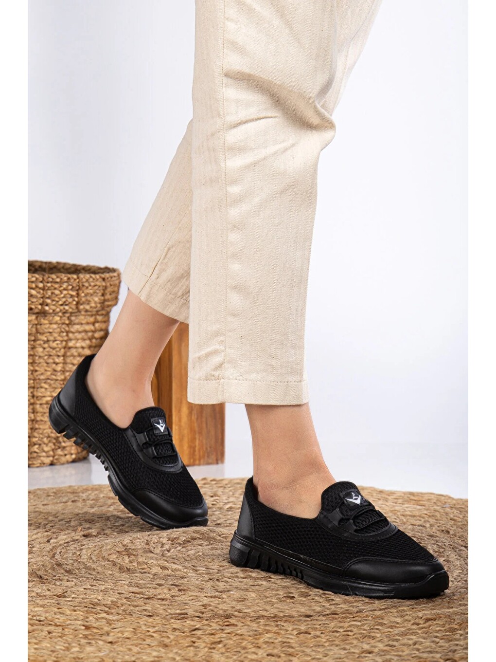 Siyah Unisex Bağcıksız Rahat Esnek Günlük Sneaker Spor Ayakkabı