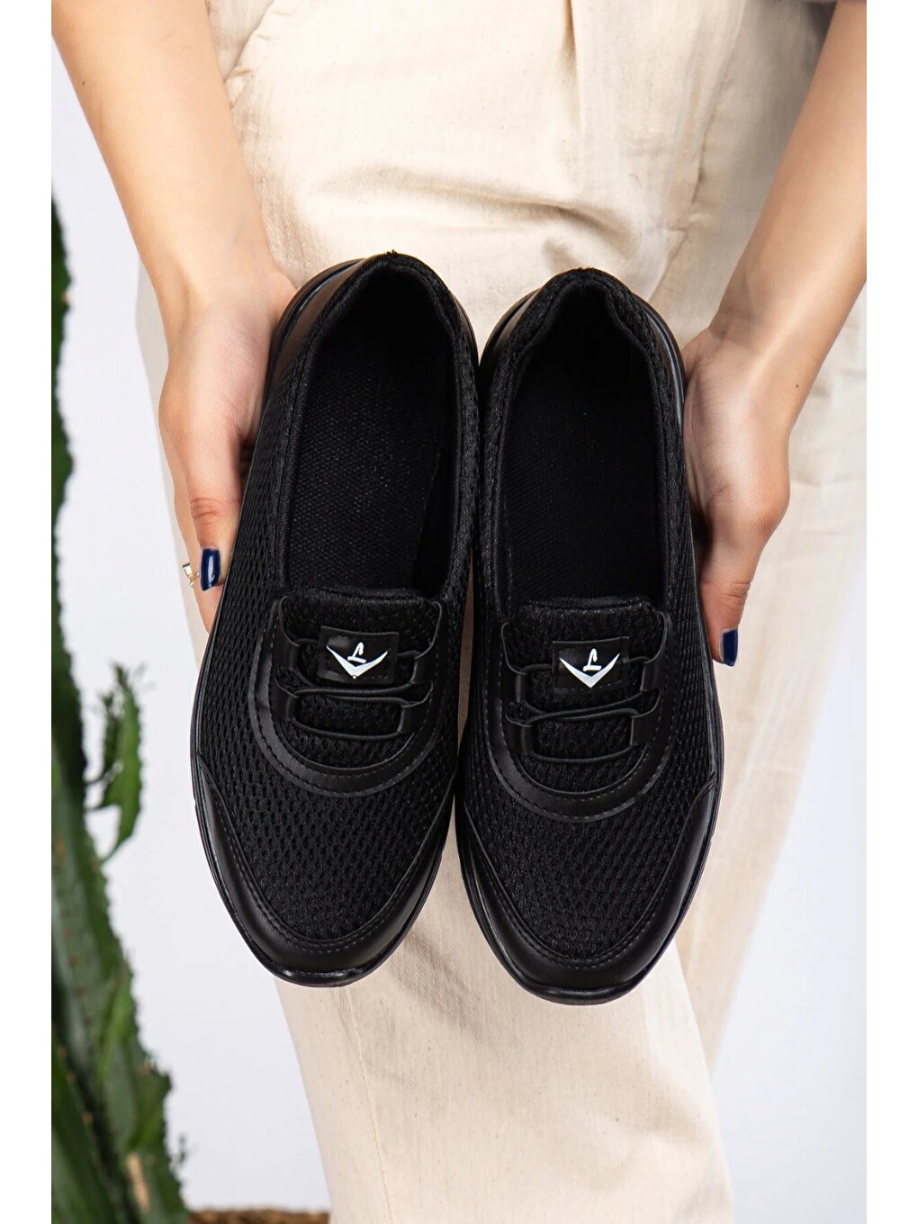 Siyah Unisex Bağcıksız Rahat Esnek Günlük Sneaker Spor Ayakkabı-1