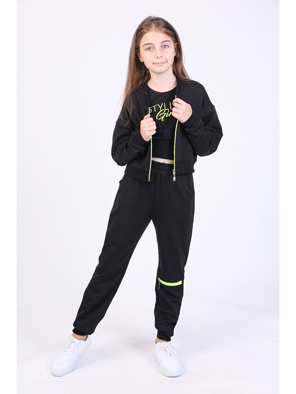 Siyah Kız Çocuk 3lü Baskılı Eşofman Takım