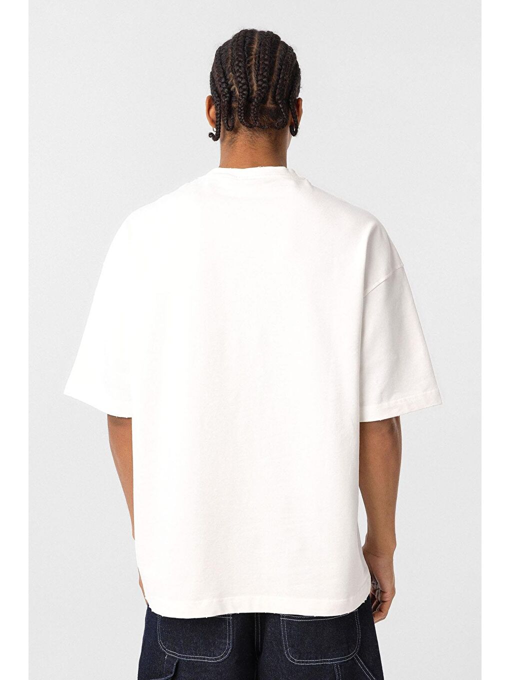 Yıkamalı Cep Detaylı Oversize Tişört Ekru-4