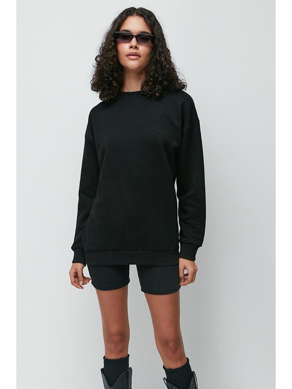 C&City Siyah Oversize Basic Bisiklet Yaka Kalın Sweatshirt 951 Siyah - 2