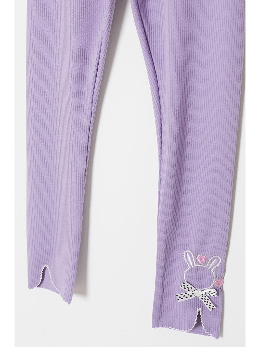 Lila Fiyonklu Tavşan Nakışlı Fitilli Kız Çocuk Yırtmaçlı Tayt 18152-2