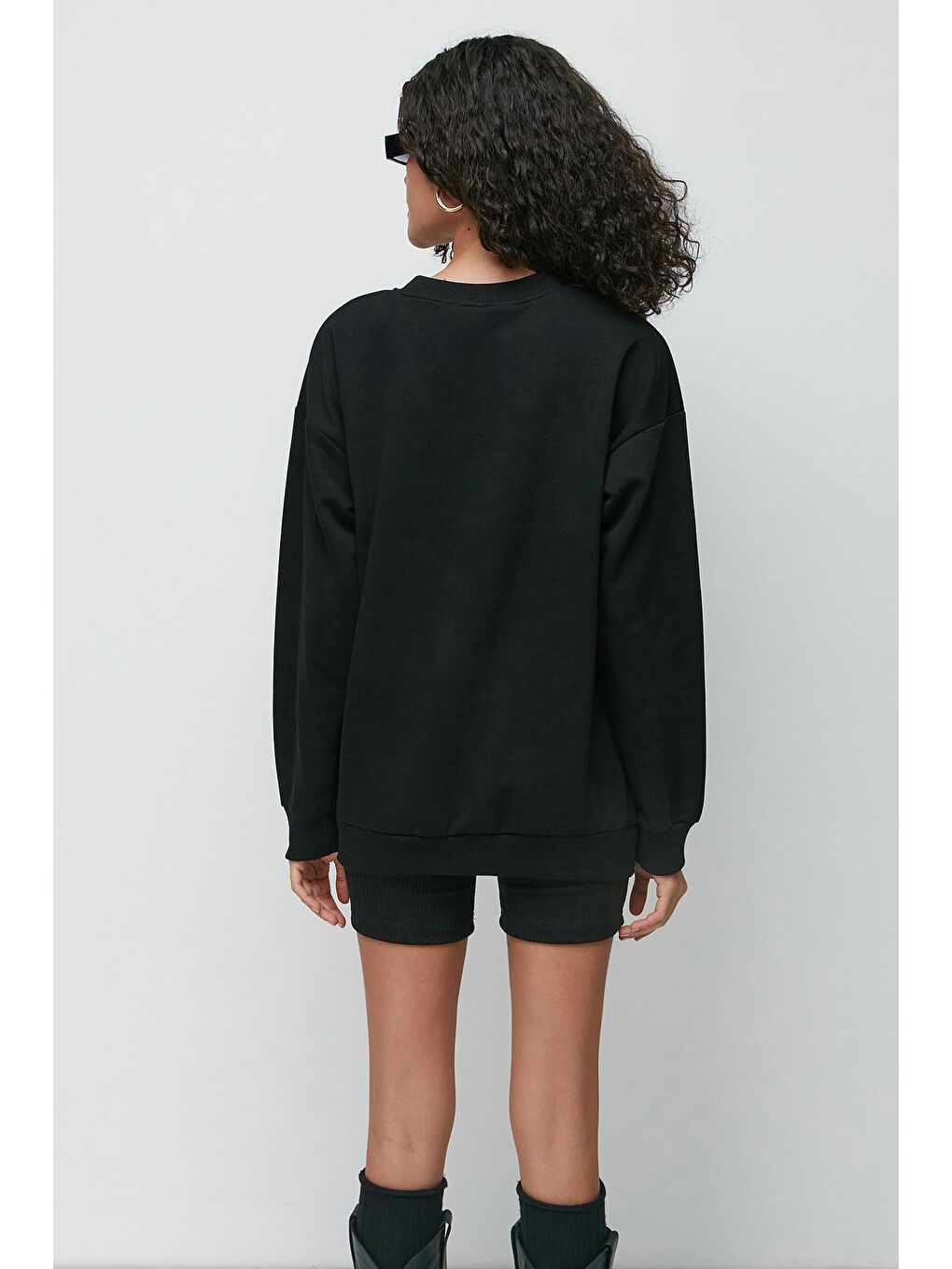 C&City Siyah Oversize Basic Bisiklet Yaka Kalın Sweatshirt 951 Siyah - 4