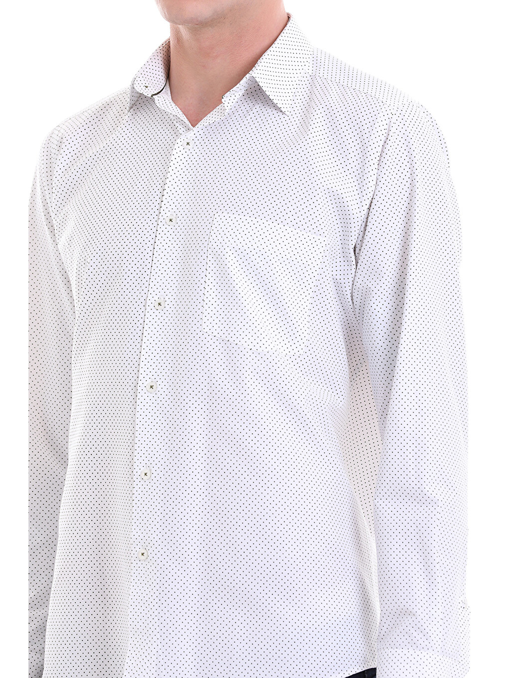 Yeşil Beyaz Slim Fit Baskılı Pamuklu Slim Yaka Uzun Kollu Klasik Gömlek-4