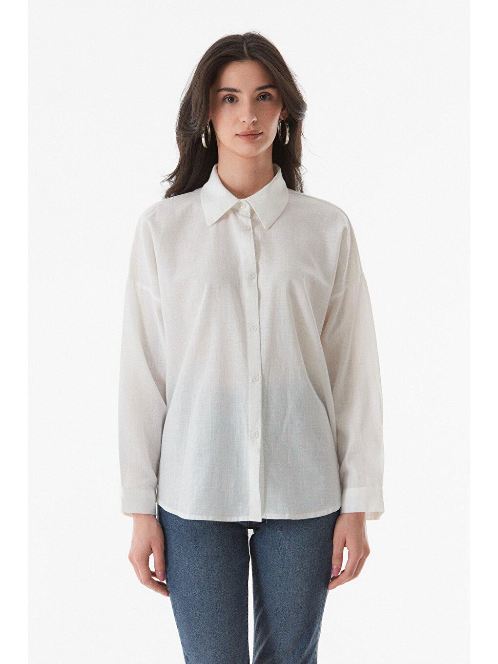 Ekru Arkası Baskılı Taşlı Salaş Gömlek