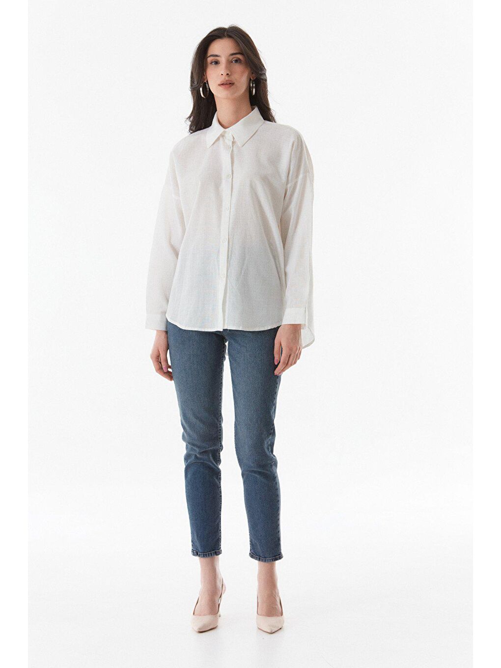 Ekru Arkası Baskılı Taşlı Salaş Gömlek-1