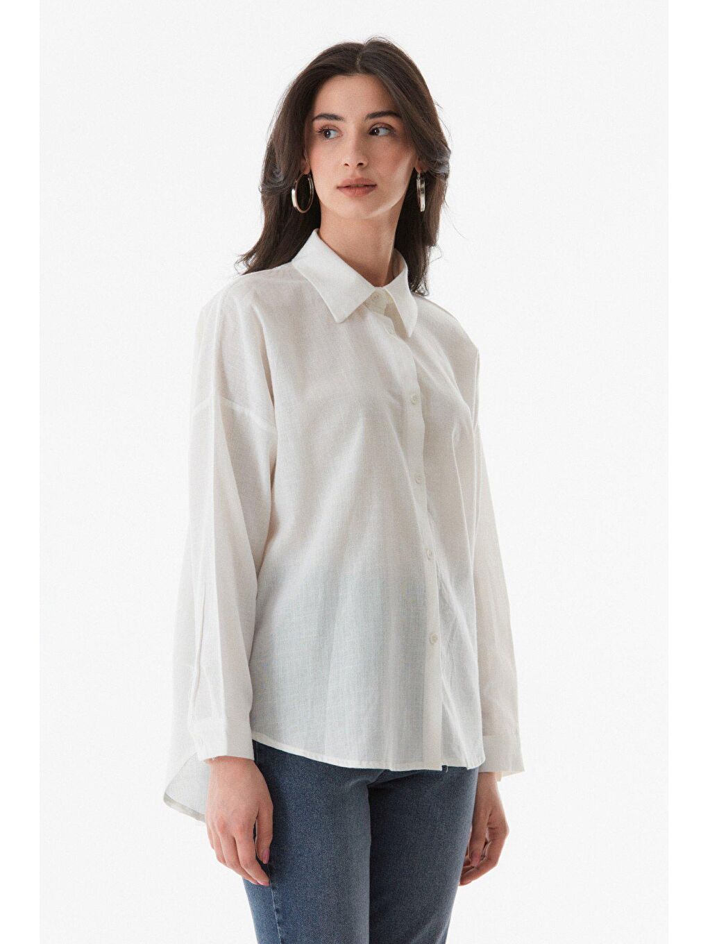 Ekru Arkası Baskılı Taşlı Salaş Gömlek-2