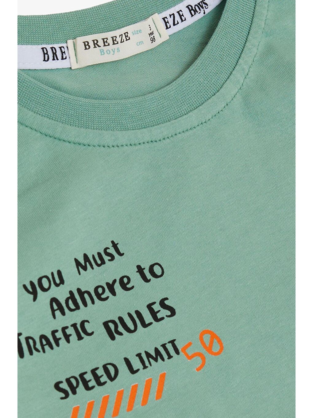 Erkek Çocuk Tişört Slogan Temalı Araba Baskılı Mint Yeşili (2-6 Yaş)-2