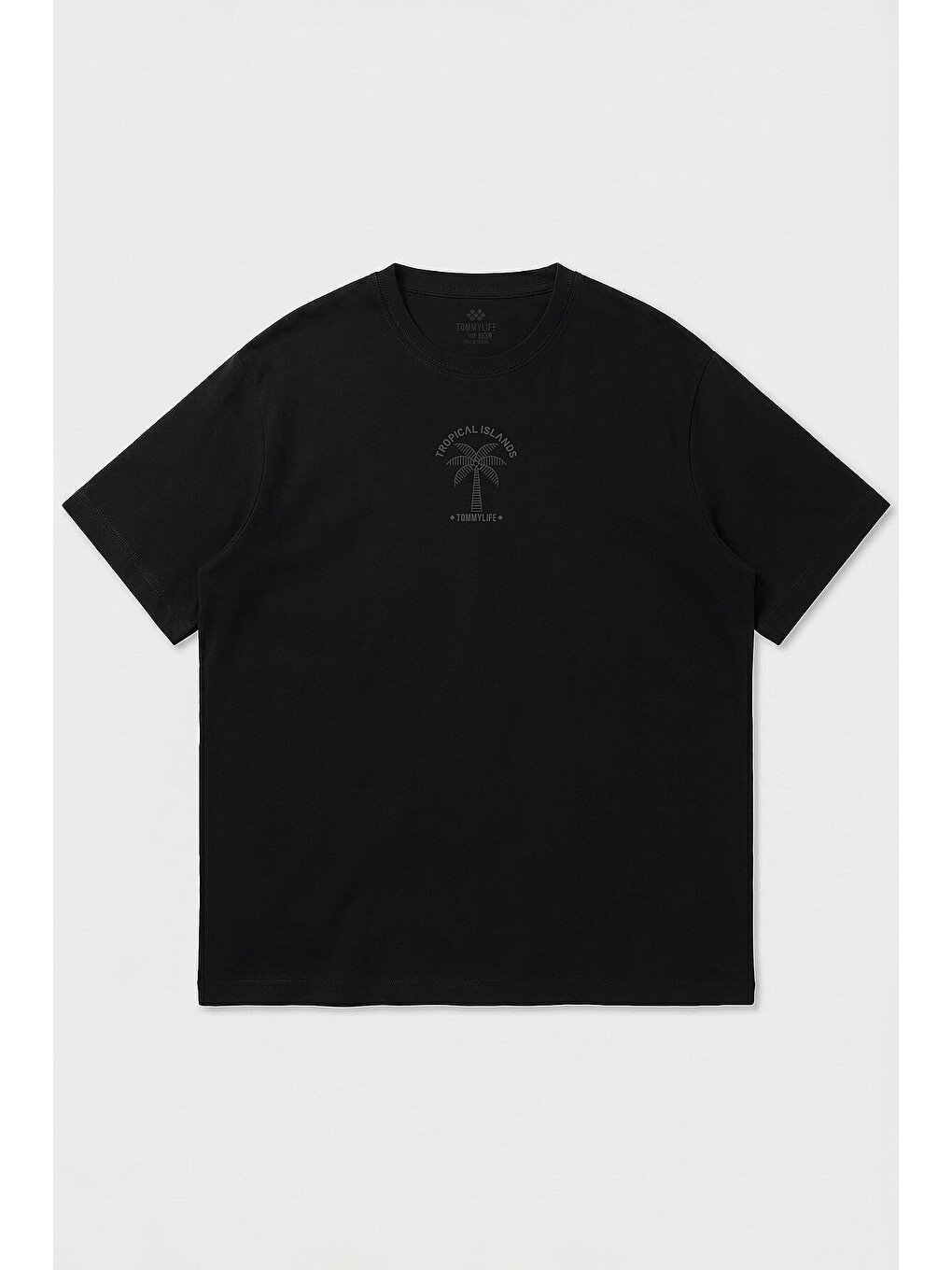 Siyah Rahat Form Baskılı Battal Büyük Beden Kısa Kollu Erkek T-shirt - 88473