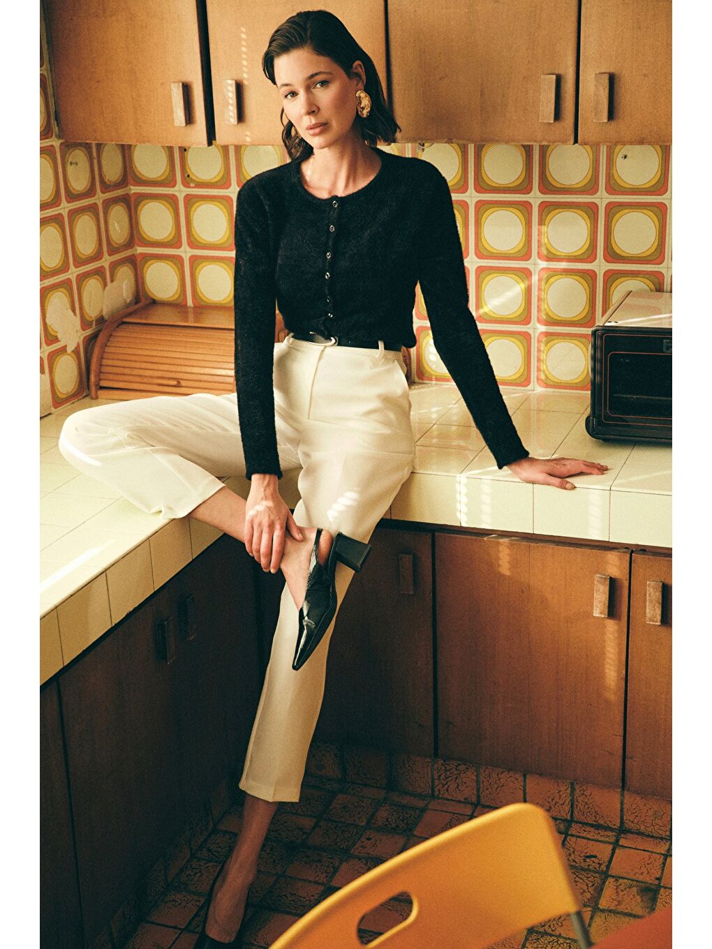 Düğmeli Sakallı Hırka - Siyah-1