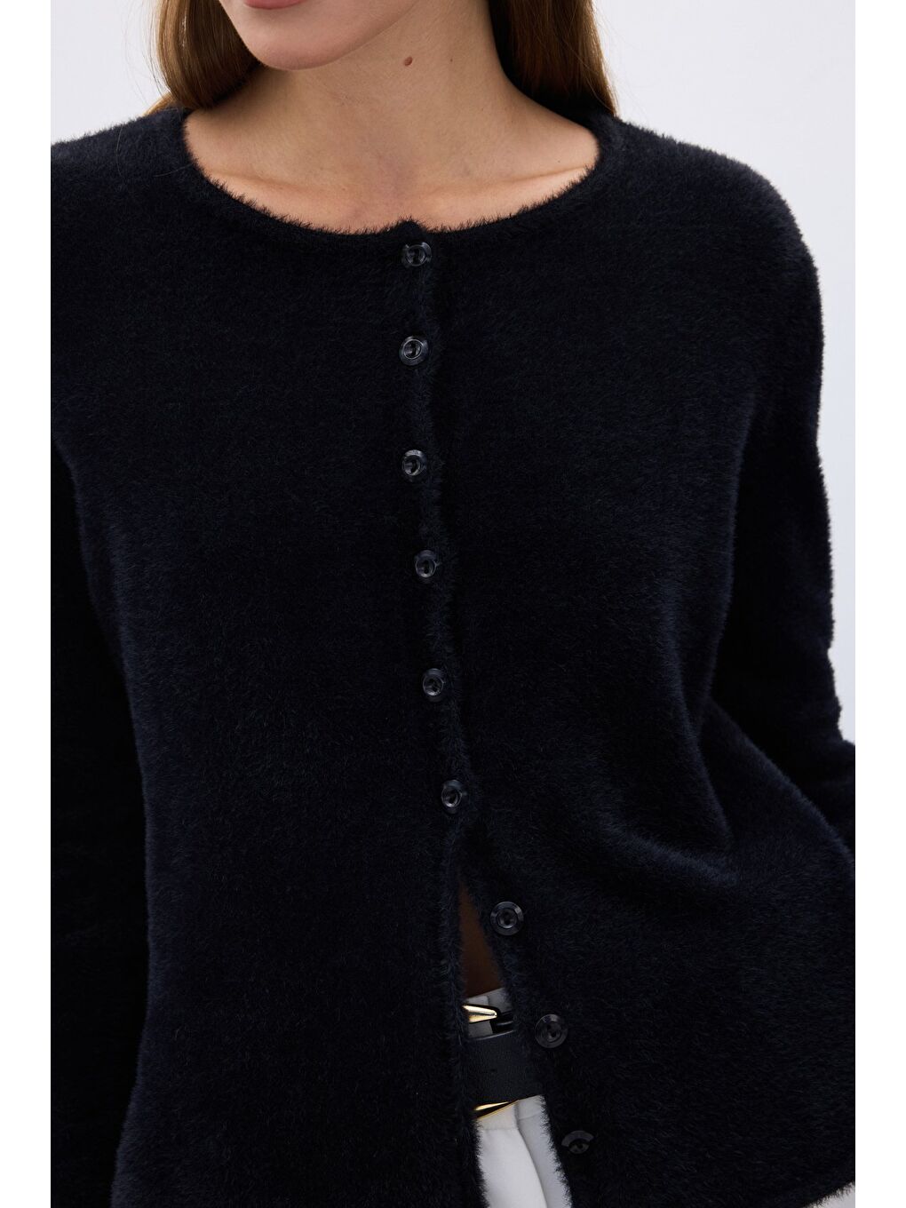 Düğmeli Sakallı Hırka - Siyah-6