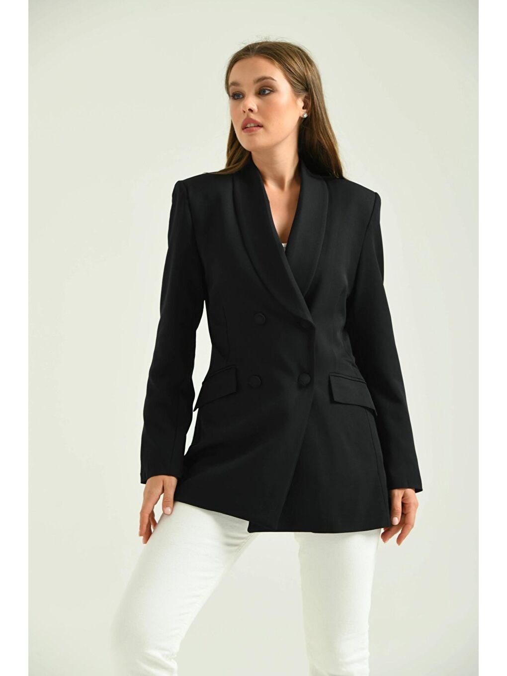 Kadın Siyah Kruvaze   Blazer Ceket