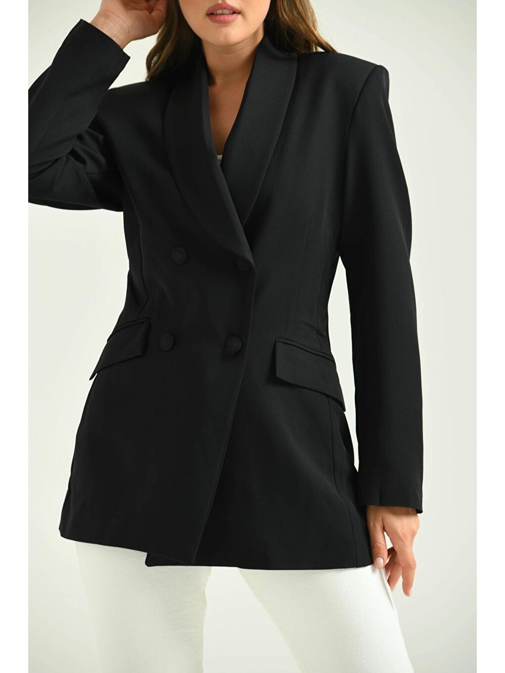 Kadın Siyah Kruvaze   Blazer Ceket-1