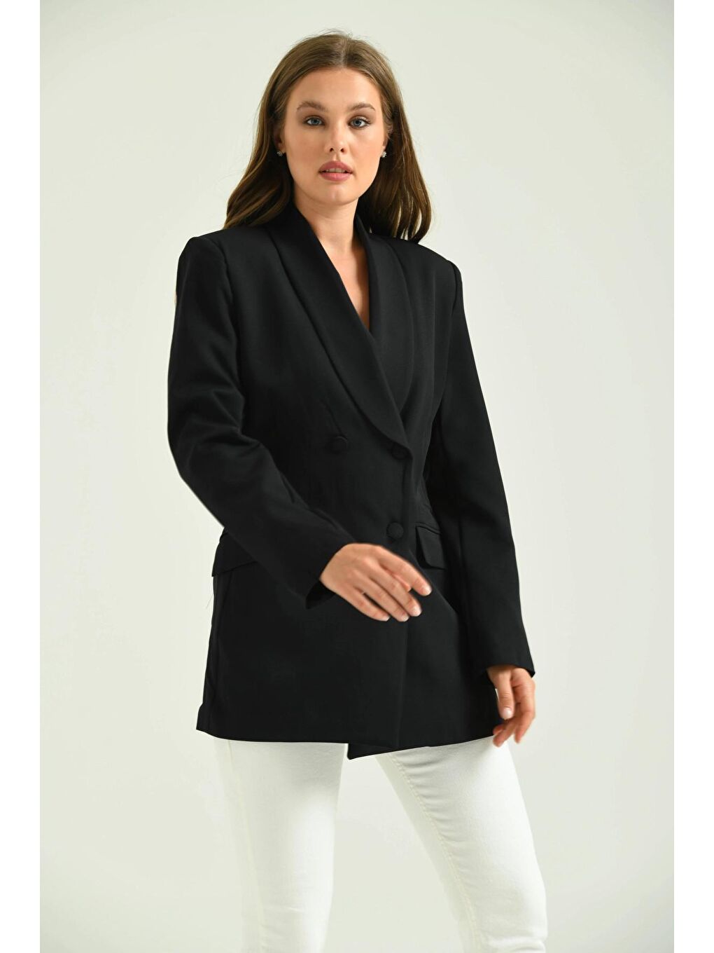 Kadın Siyah Kruvaze   Blazer Ceket-2