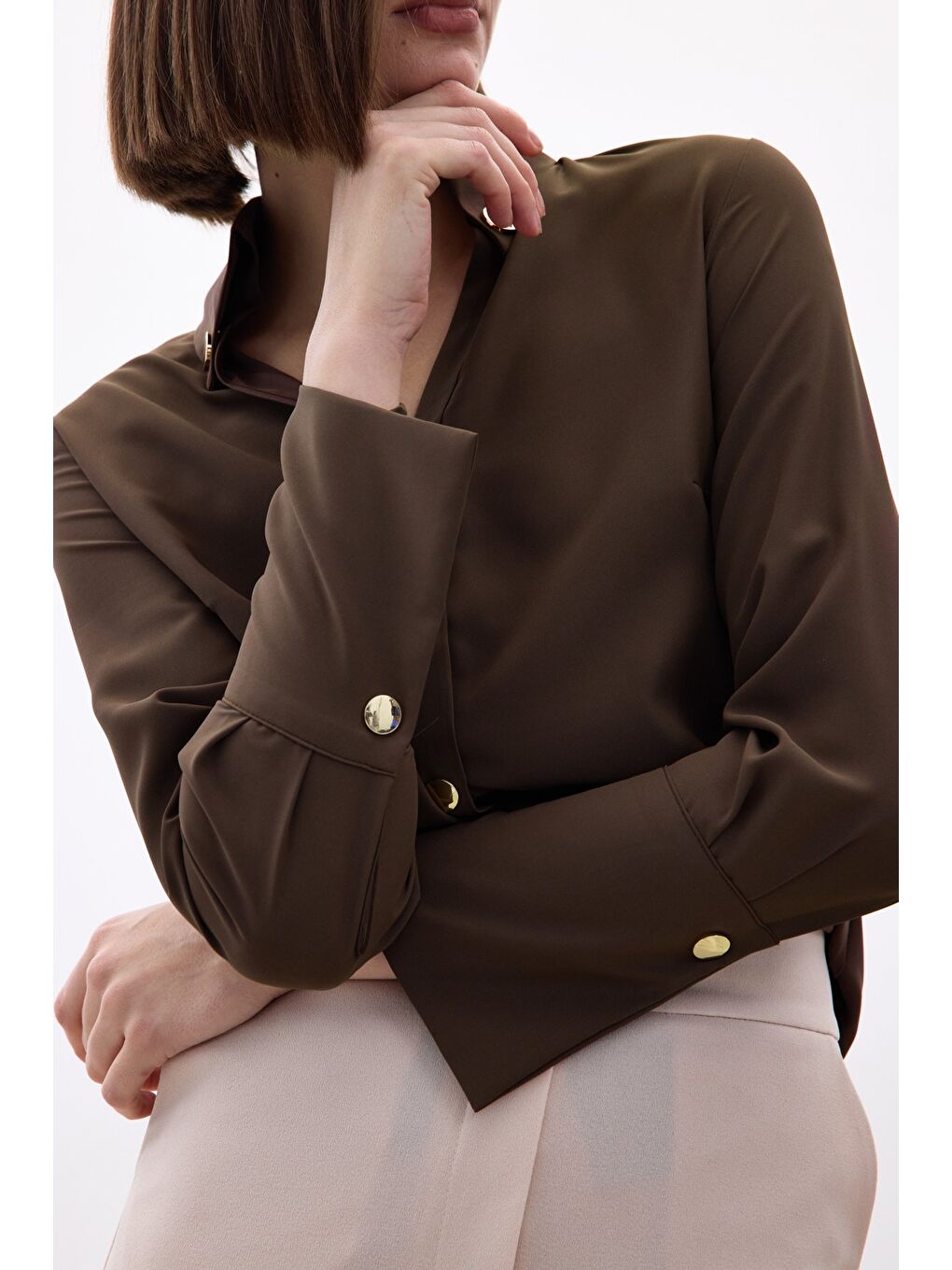 Kahverengi Çıt Çıt Detaylı Gömlek - Kahve-6