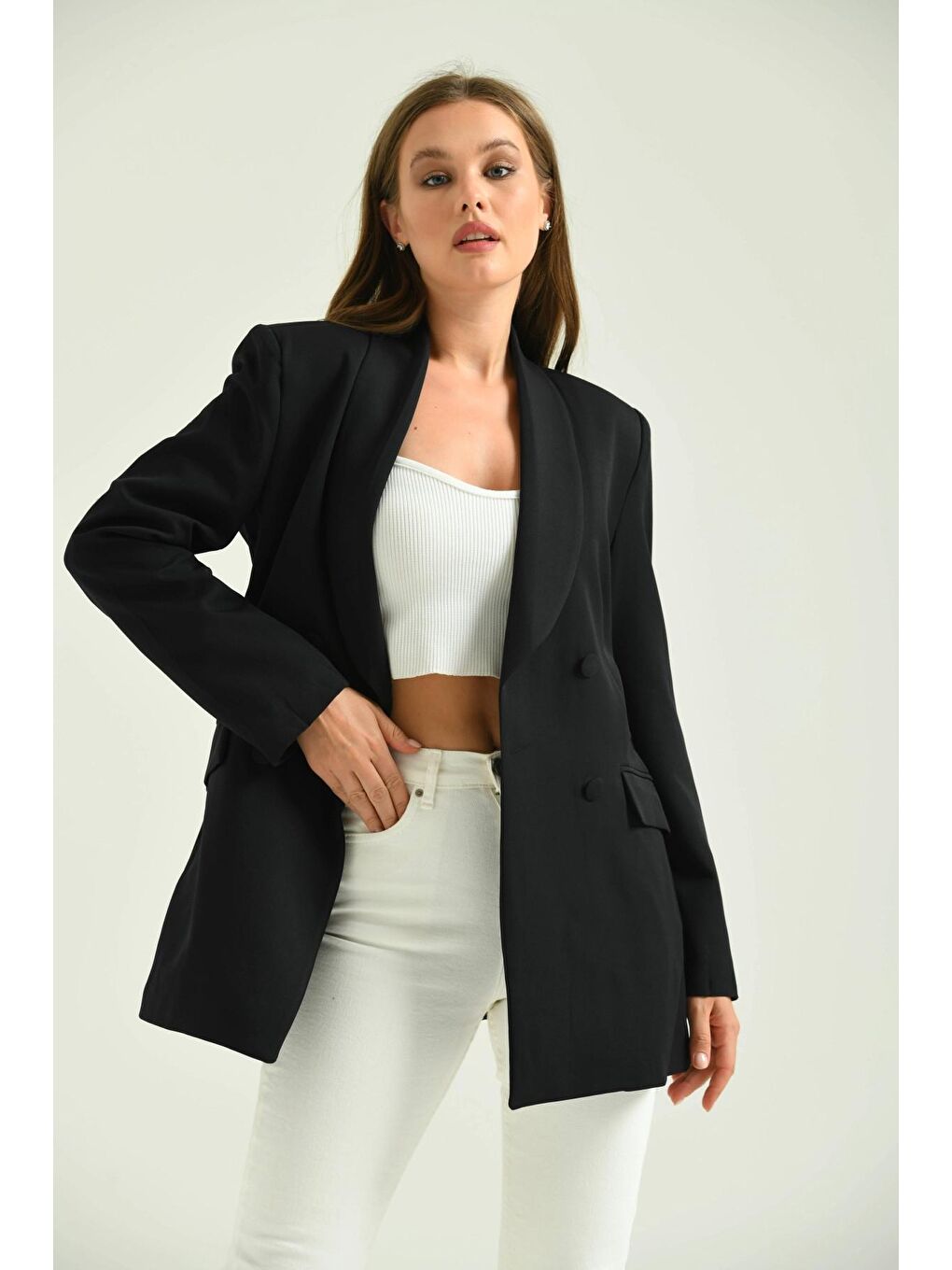 Kadın Siyah Kruvaze   Blazer Ceket-3